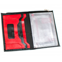 Обложка-портмоне для авто документов из натуральной кожи Флотер Черный Трансформер/Красный