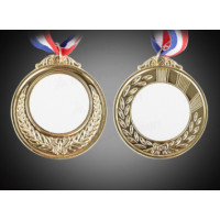 Медали под сублимацию золото АРТ (Комплектация : медаль, вкладыш для медали, лента.) Двухсторонняя