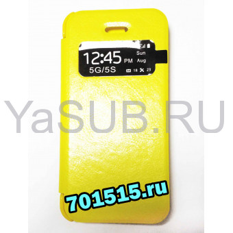 Чехол для iPhone 5/5S, (желтый, кожзам книжка ) для сублимации