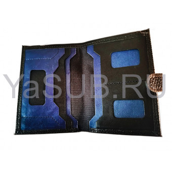 Многофункциональная обложка 3 в 1 картхолдер +портмане +авто документы на зпстежке Черный с Синим